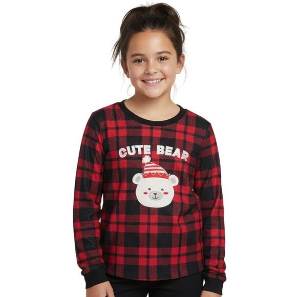 Girls Cuddle Duds 'Cute Bear' Red Plaid Christmas PJ Shirt Large 10/12 - Picture 1 of 6